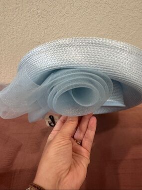 Elegant Light Blue Women's Dress Hat with Rosette Accent